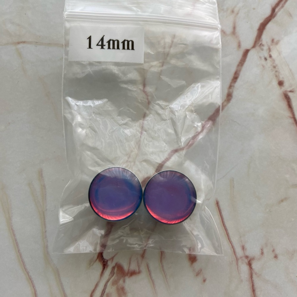 Iridescent Metal Ear Plugs. 9/16”